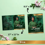 Green & Gold Roses Funeral Program Template, Memorial Obituary (Canva Template)