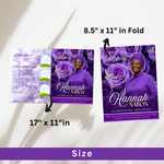 Purple Roses Funeral Program Template, Memorial Obituary (Canva Template)
