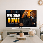 Welcome Home church slide on a TV