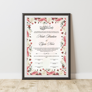 Floral Nikkah Certificate: Islamic Wedding Contract (Digital Download A4 Template)