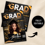 Class of 2026 Gold Graduation Invitation, Editable Magazine Style Black Boy College High School Grad Party Canva DIY Flyer