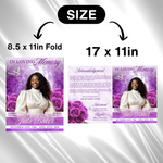 Purple Roses Funeral Program Template: 8-Page Memorial (Canva PDF)