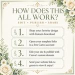 Green & White Floral Wedding Website Template with RSVP: Editable Canva Design (Digital Download)