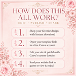 Pink Floral Wedding Website Template with RSVP: Editable Canva Design (Digital Download)