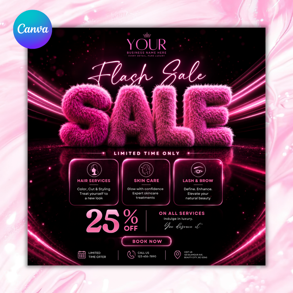 Flash Sale Flyer Template for Lash, Nail, Hair, Makeup, Esthetician | Salon Promo, Canva Editable