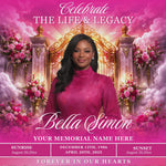 Pink Roses Funeral Announcement Flyer: Celebration of Life Invitation (Canva Template, Digital Download, 8x8
